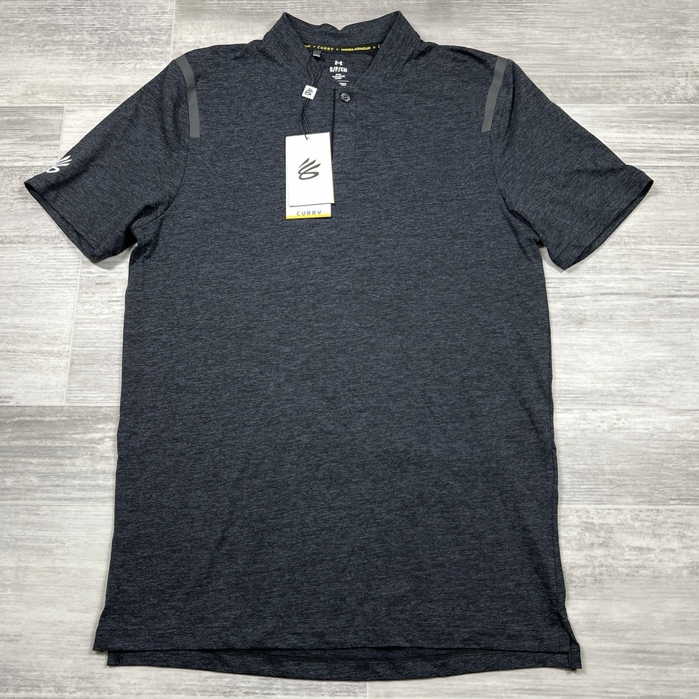 Under Armour Stephen Curry Splash Polo Black Fitted Shirt Mens Small 1383982-001